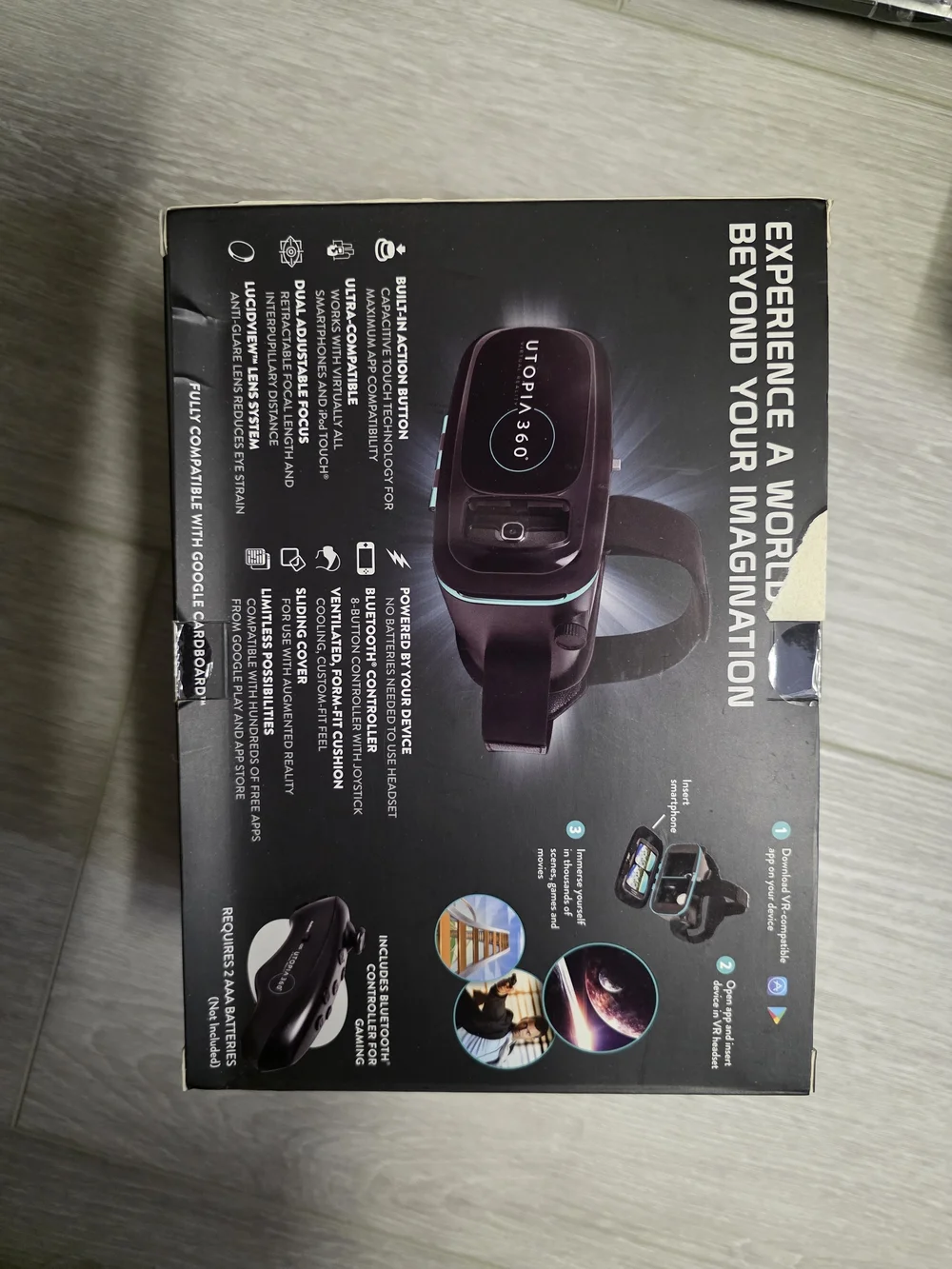 Virtual Reality 3D Headset with Bluetooth Controller - Black